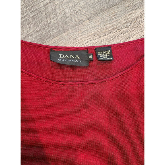 Dana Buchman red slinky silk long sleeve blouse medium stretchy Fitted * - Picture 3 of 6